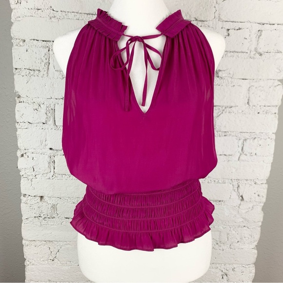 Ramy Brook Mindy Fuchsia Pink Pleated Smocked Blouse - Picture 12 of 13